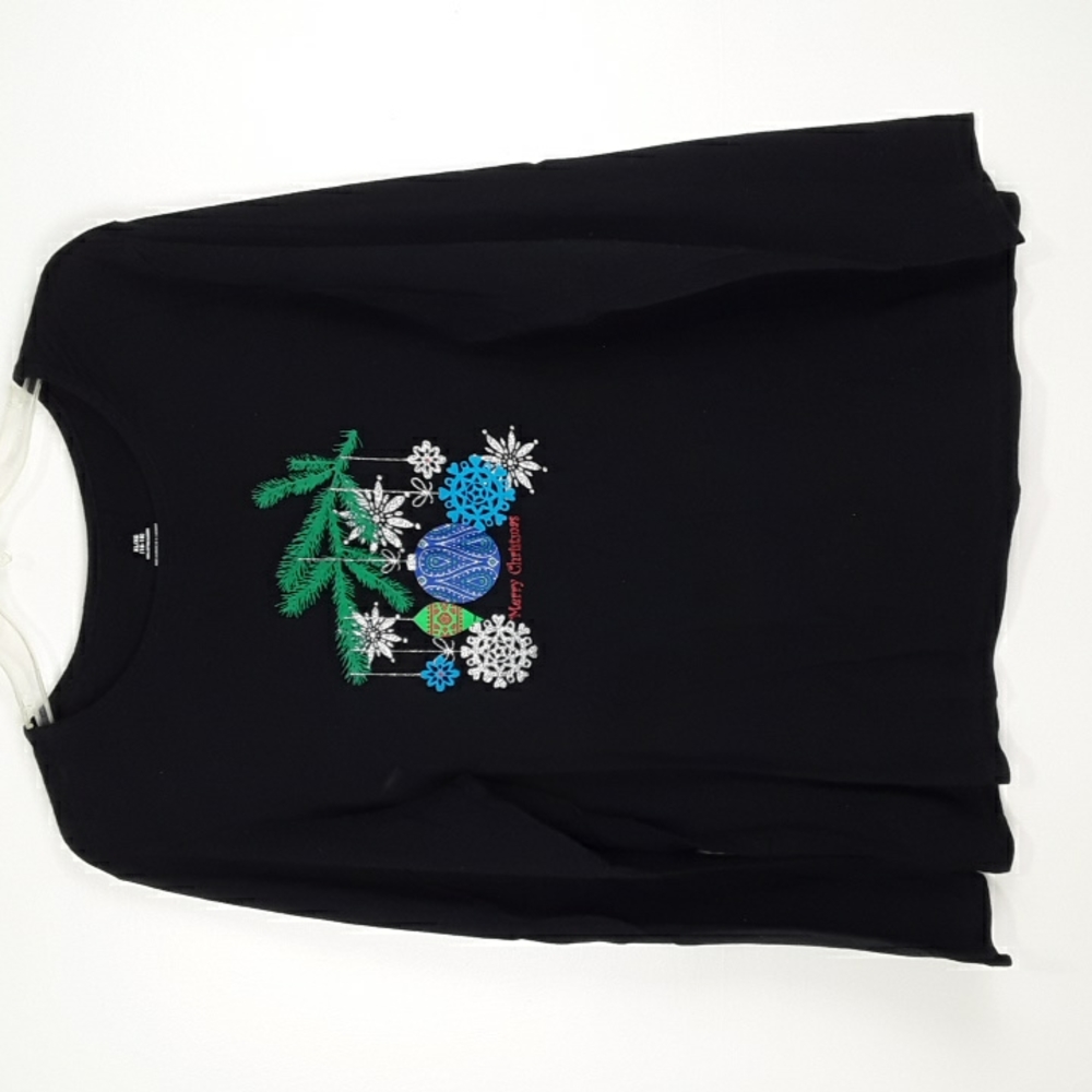 XL Christmas Glitter Ornament Black Long‎ Sleeve Knit Pullover Top